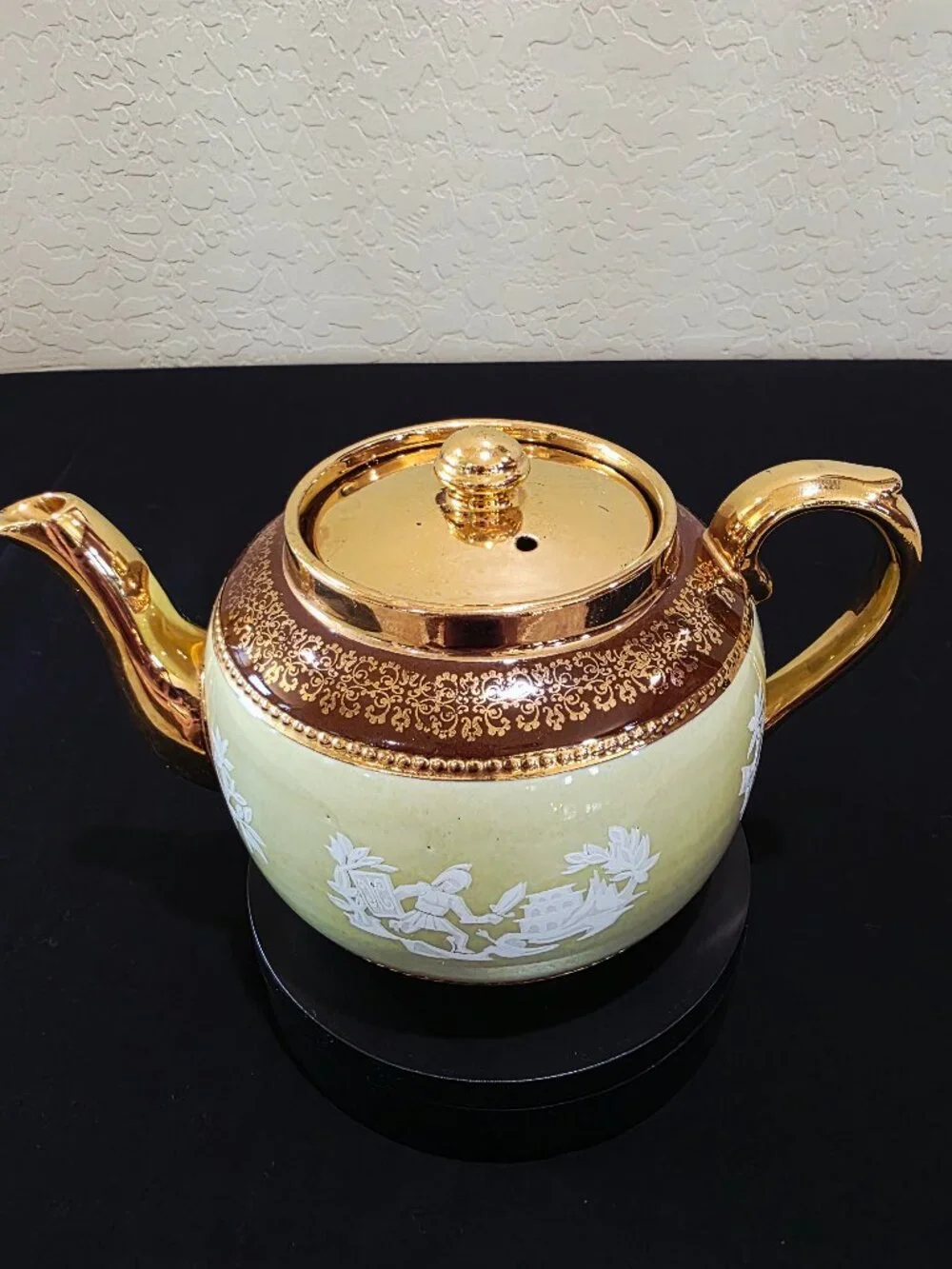 Vintage Teapot SUDLOW'S BURSLEM ENGLAND Green Gold Greek Mythology Porcleain